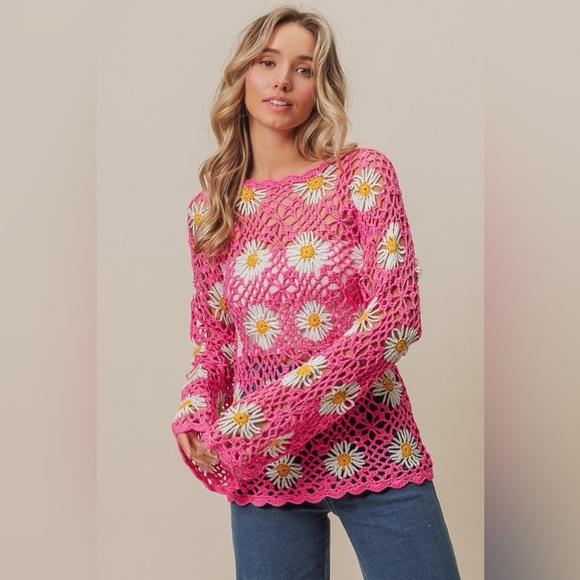 BiBi Floral Crochet Net Lace Cover Up - Picture 4 of 4